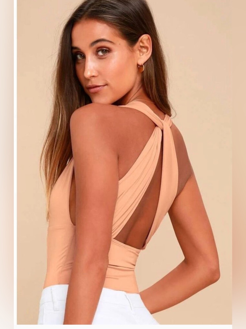 Lulus Hot Cha Cha Blush Nude Twist Bodysuit Size S Staple Travel Vacation